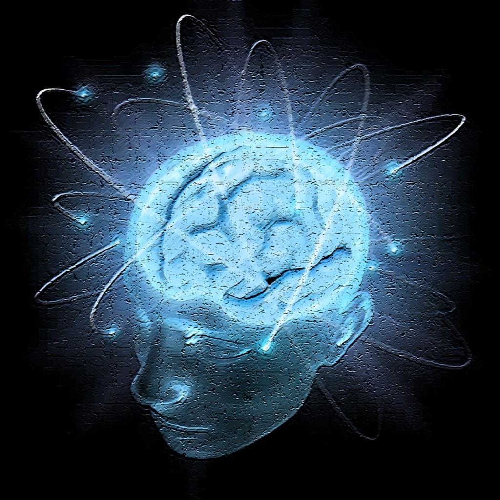 A white glowing image of a human brain receiving Neurofeedback.